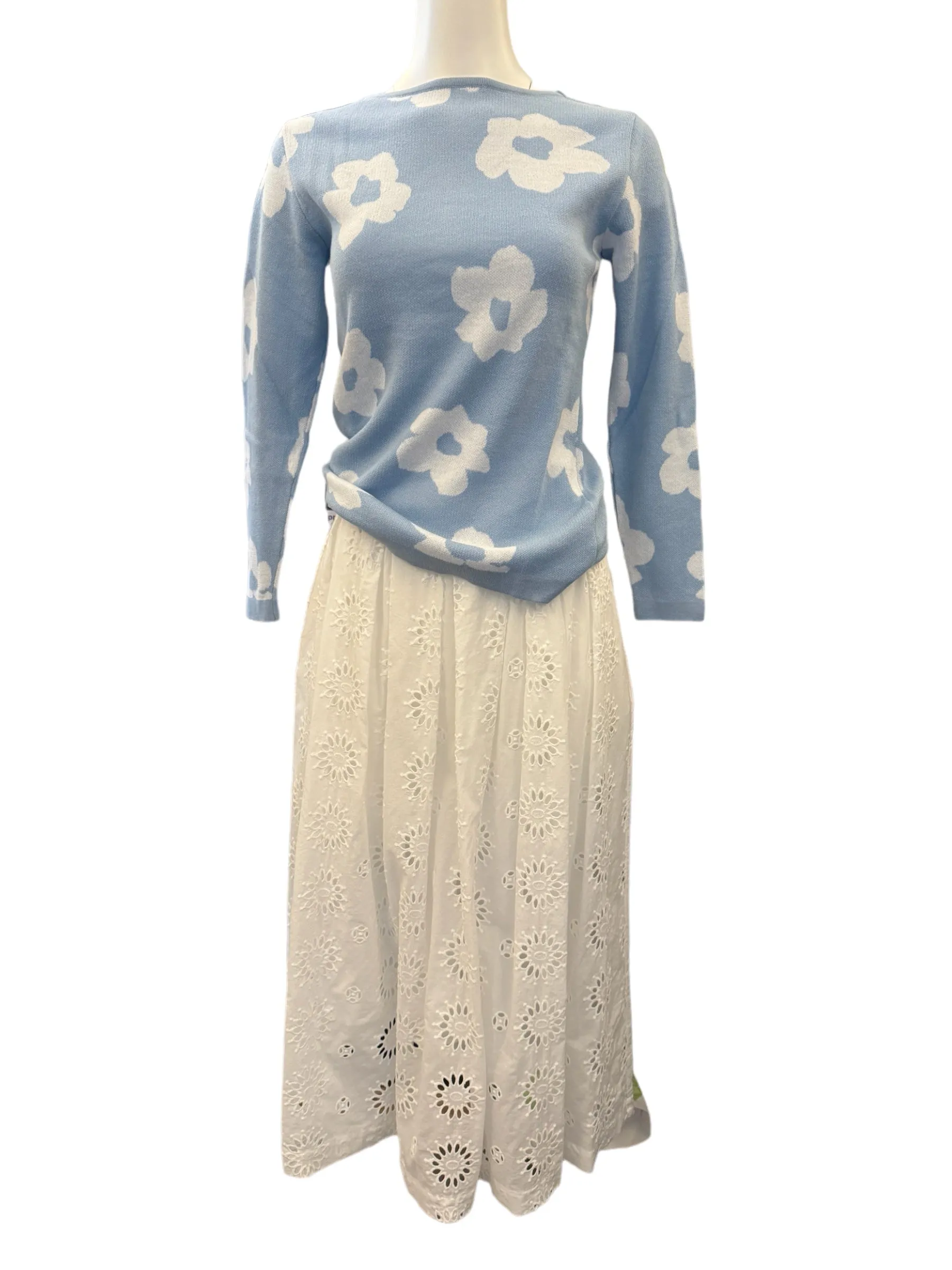0039 Italy Kylie Cotton Embroidered Skirt White