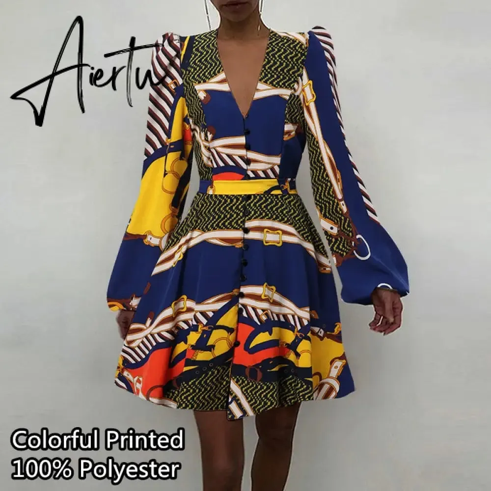 Aiertu Women Silk Dress Celmia Satin Mini Robe Summer Elegant Party Wrap Evening Dress Long Lantern Sleeve V Neck Solid Vestidos