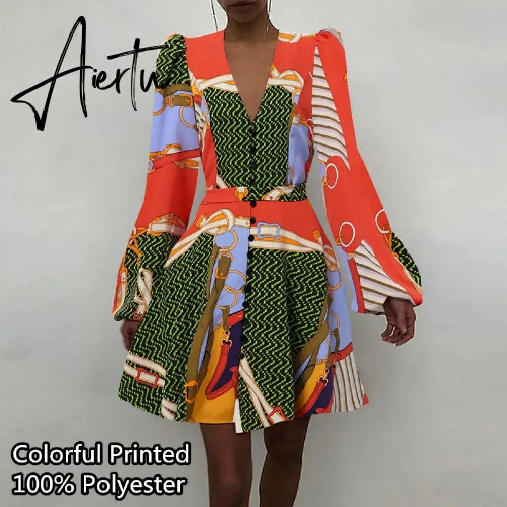 Aiertu Women Silk Dress Celmia Satin Mini Robe Summer Elegant Party Wrap Evening Dress Long Lantern Sleeve V Neck Solid Vestidos