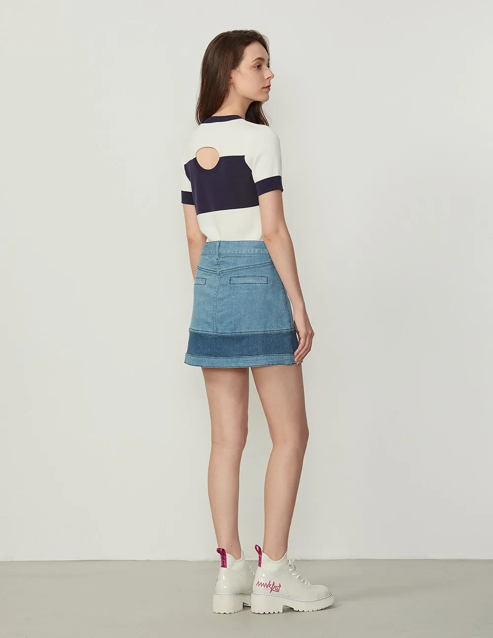 BORA AKSU Contrast Color Washed Denim Mini Skirt