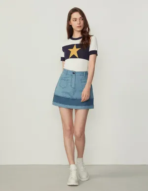 BORA AKSU Contrast Color Washed Denim Mini Skirt