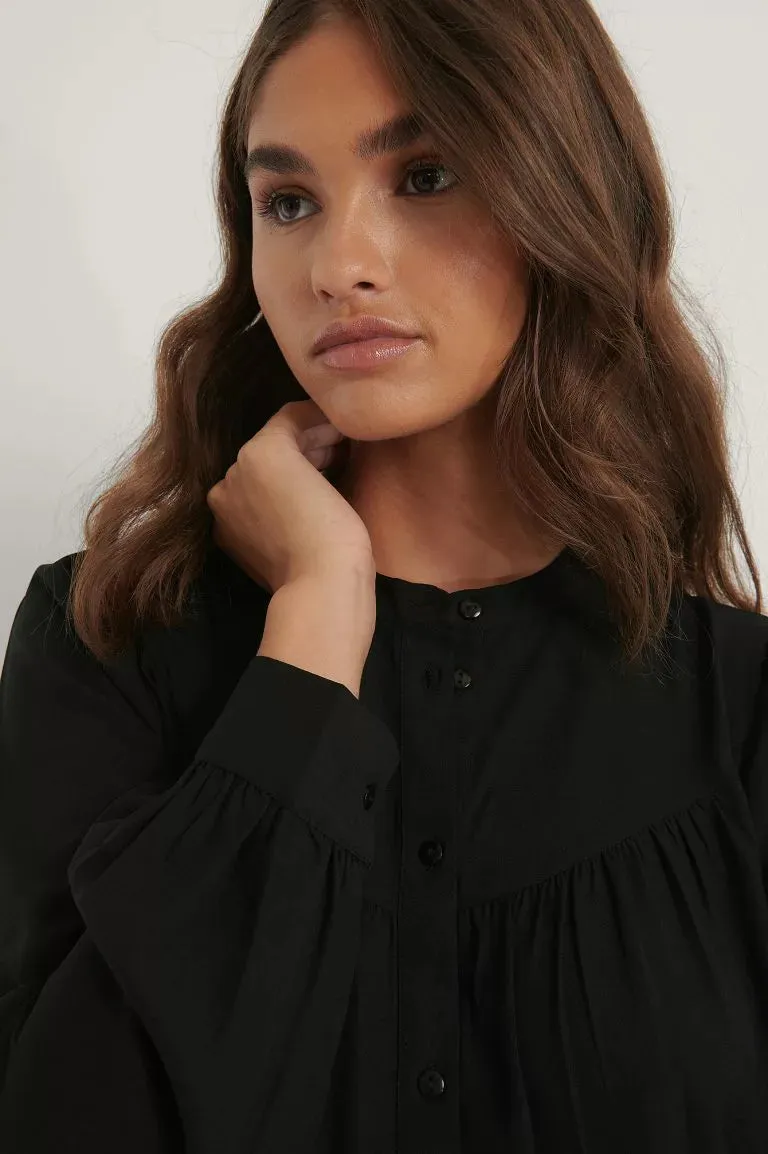 Buttoned Round Neck Flounce Mini Dress