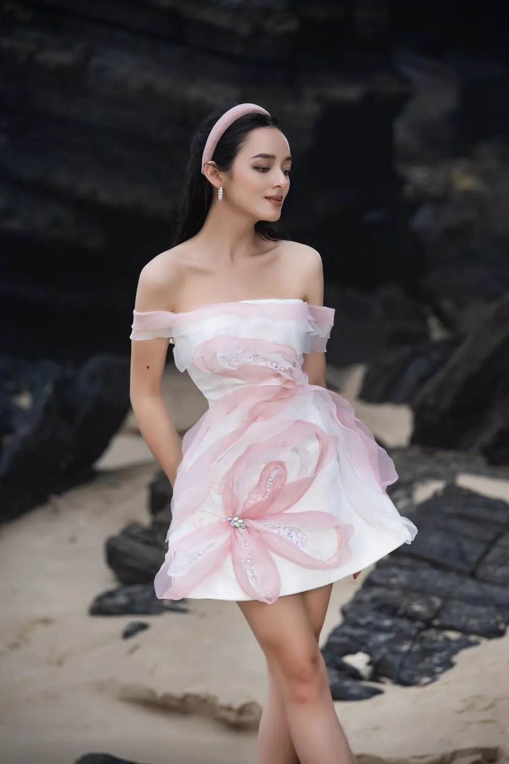 Claudia Fit and Flare Off-Shoulder Organza Mini Dress
