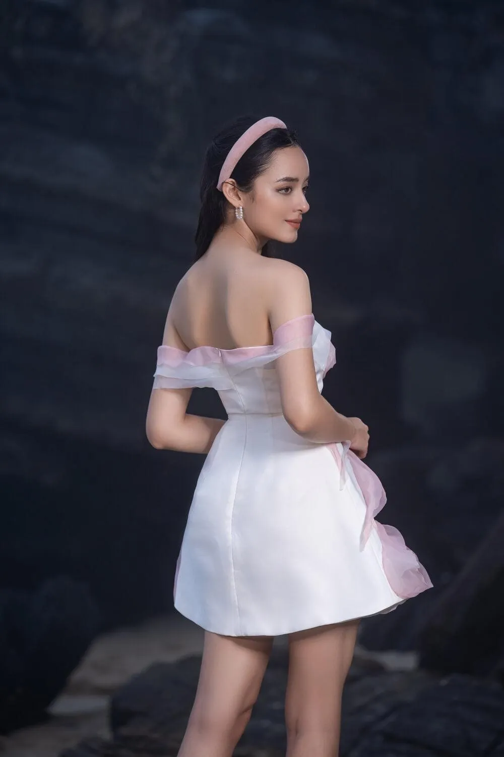 Claudia Fit and Flare Off-Shoulder Organza Mini Dress