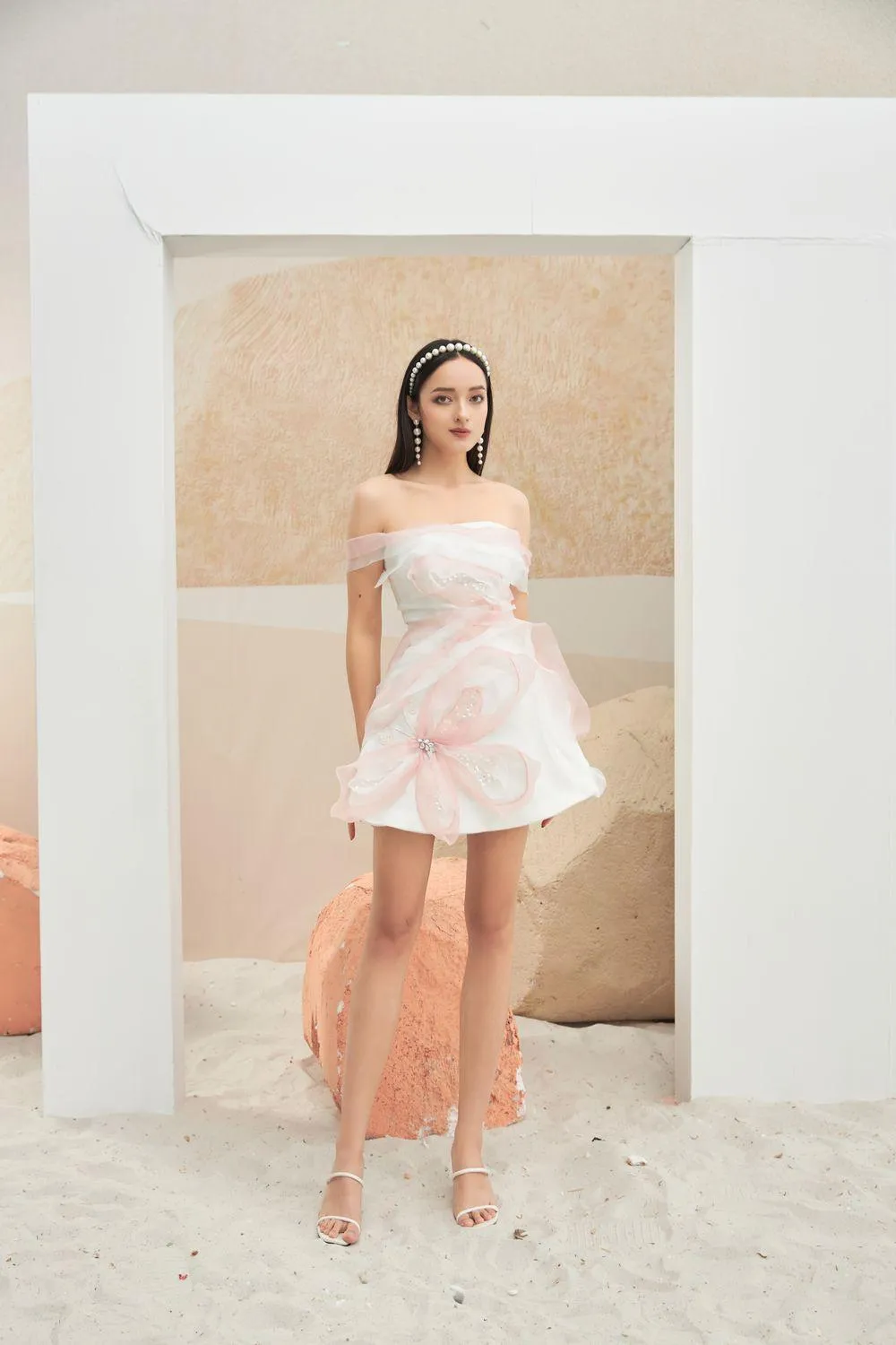 Claudia Fit and Flare Off-Shoulder Organza Mini Dress