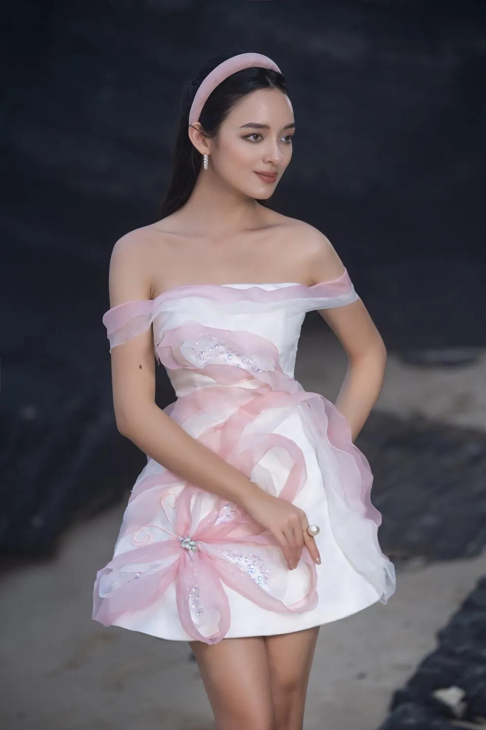 Claudia Fit and Flare Off-Shoulder Organza Mini Dress