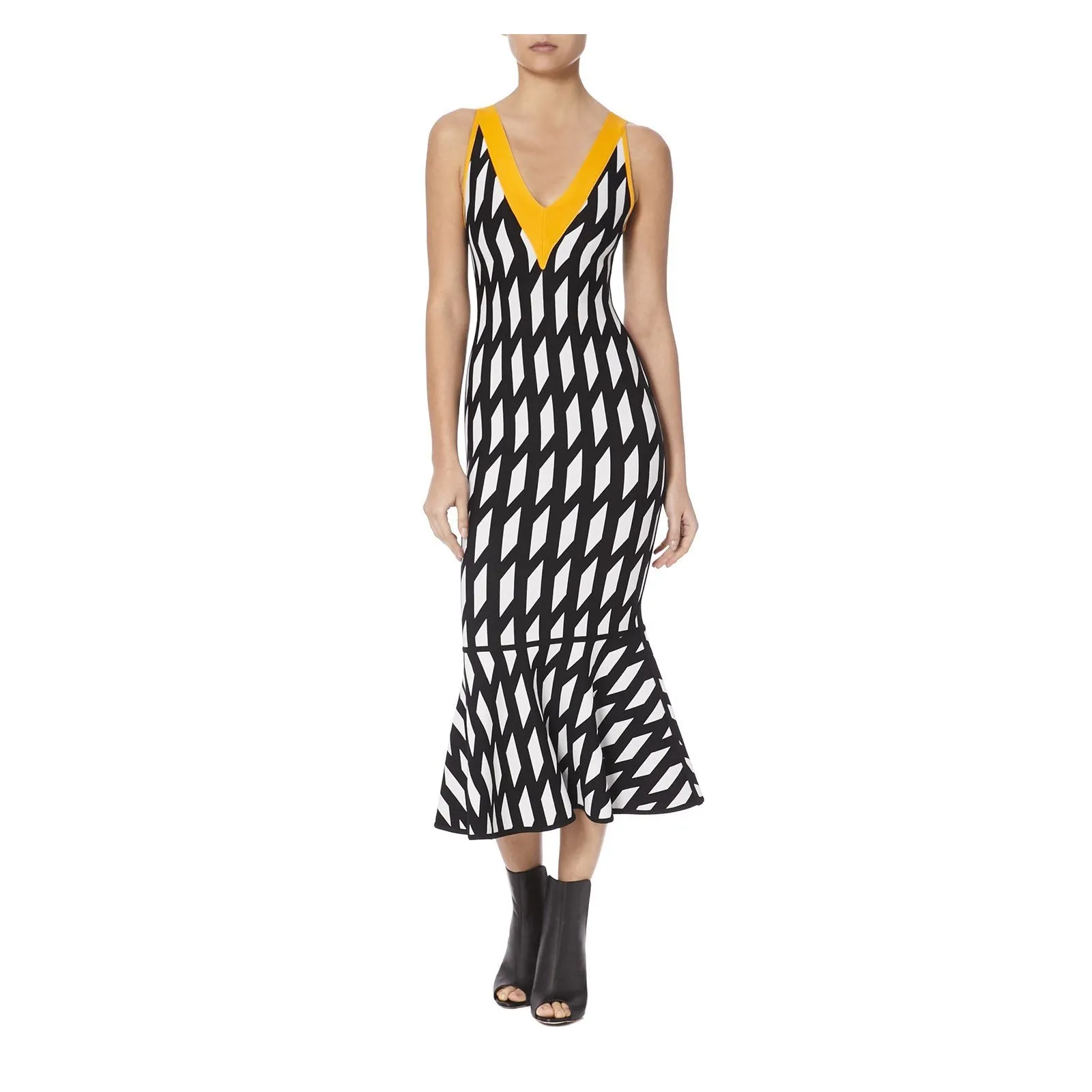CONTRAST TRIM FIT AND FLARE KNIT DRESS