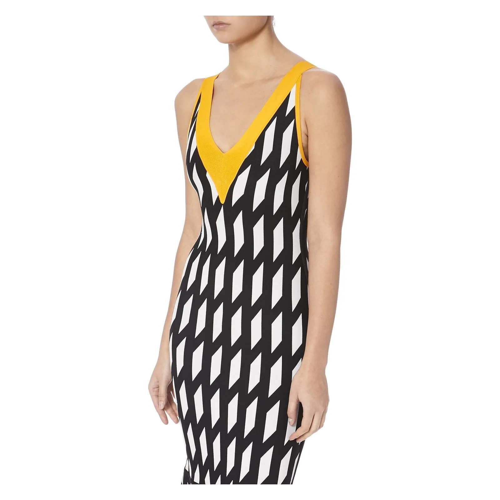 CONTRAST TRIM FIT AND FLARE KNIT DRESS