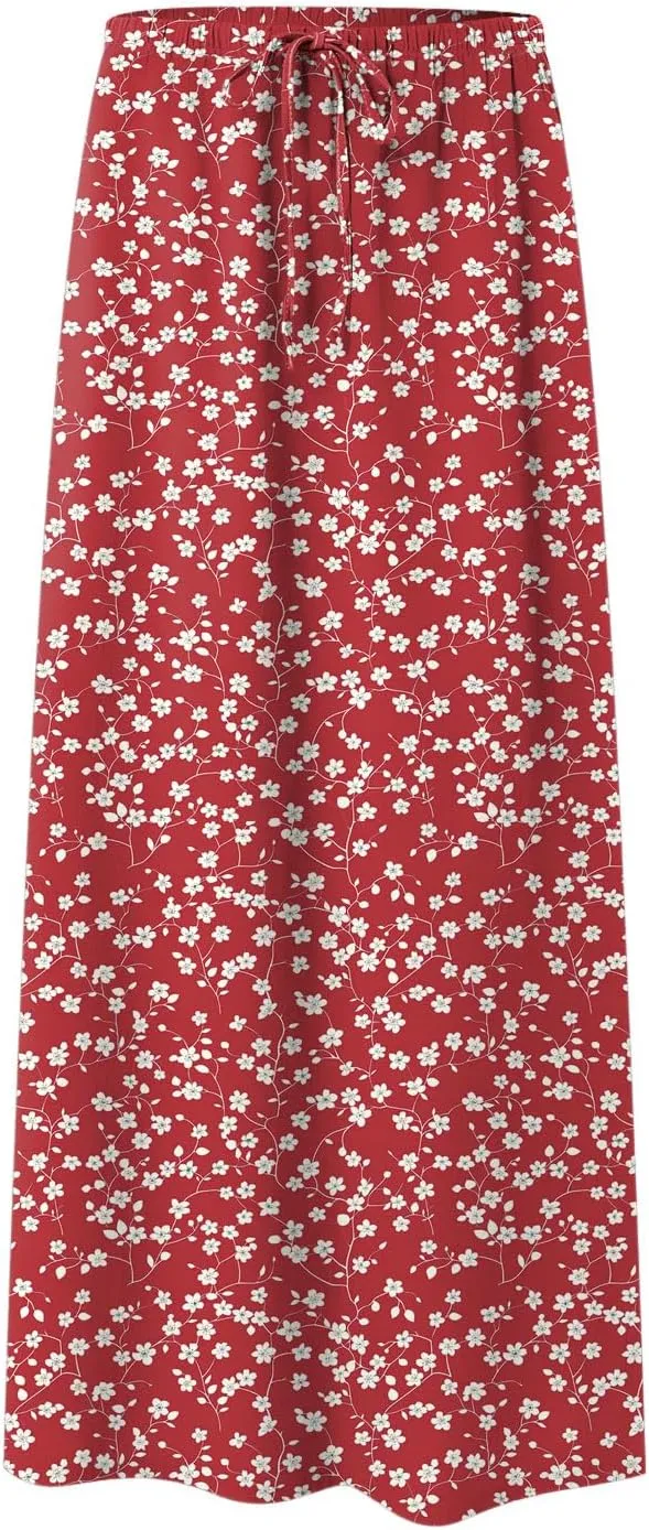 cooki Women's Linen Maxi Skirts 2025 Summer Casual Drawstring Low Waist Slim Fit Vacation Boho Long Skirts