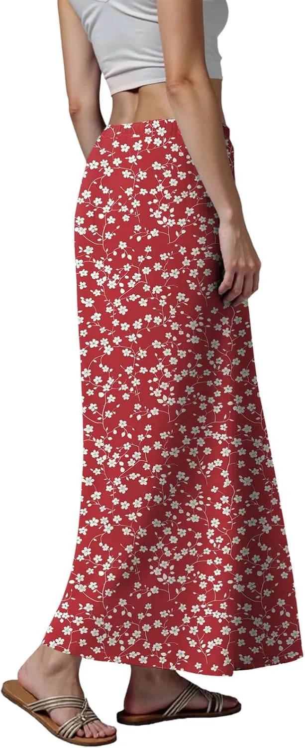 cooki Women's Linen Maxi Skirts 2025 Summer Casual Drawstring Low Waist Slim Fit Vacation Boho Long Skirts