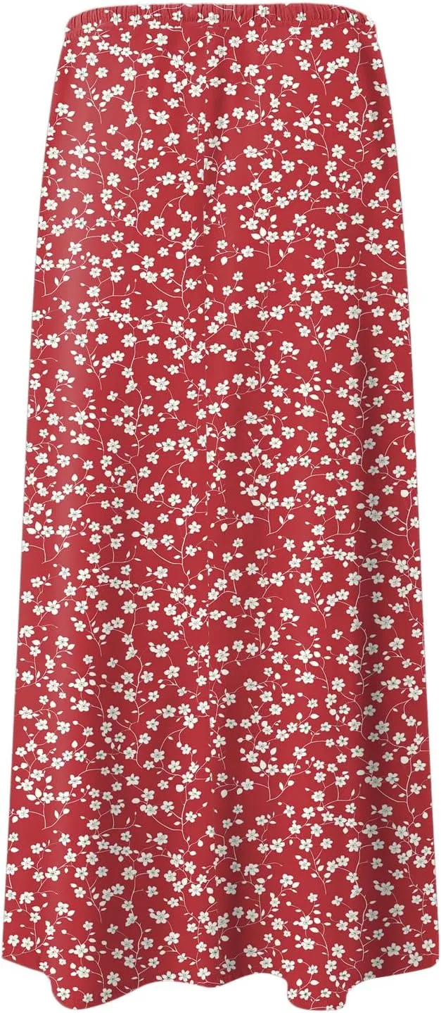 cooki Women's Linen Maxi Skirts 2025 Summer Casual Drawstring Low Waist Slim Fit Vacation Boho Long Skirts