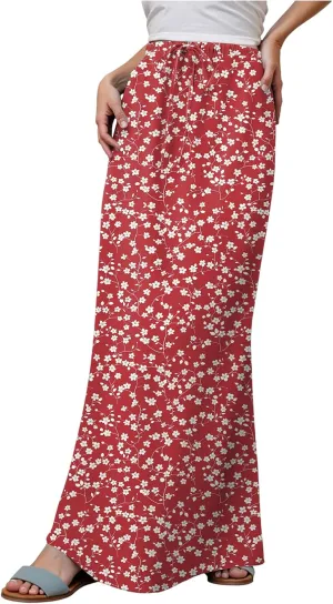 cooki Women's Linen Maxi Skirts 2025 Summer Casual Drawstring Low Waist Slim Fit Vacation Boho Long Skirts