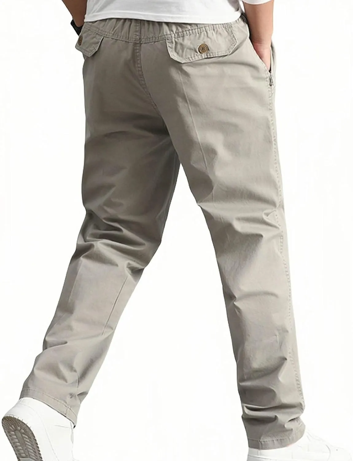 Cotton Men's Casual Chino Pants Elastic Relaxed Straight Leg Breathable Daily Travel Comfy Work Versatile Trousers