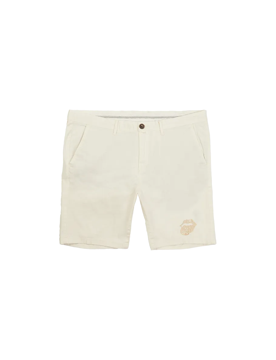 Cream Tonal Embroidered Tongue Logo Chino Shorts