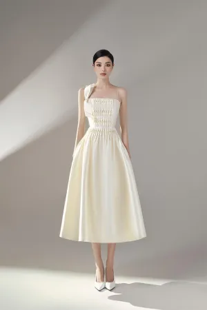 Edette Fit and Flare Spaghetti Strap Taffeta Midi Dress