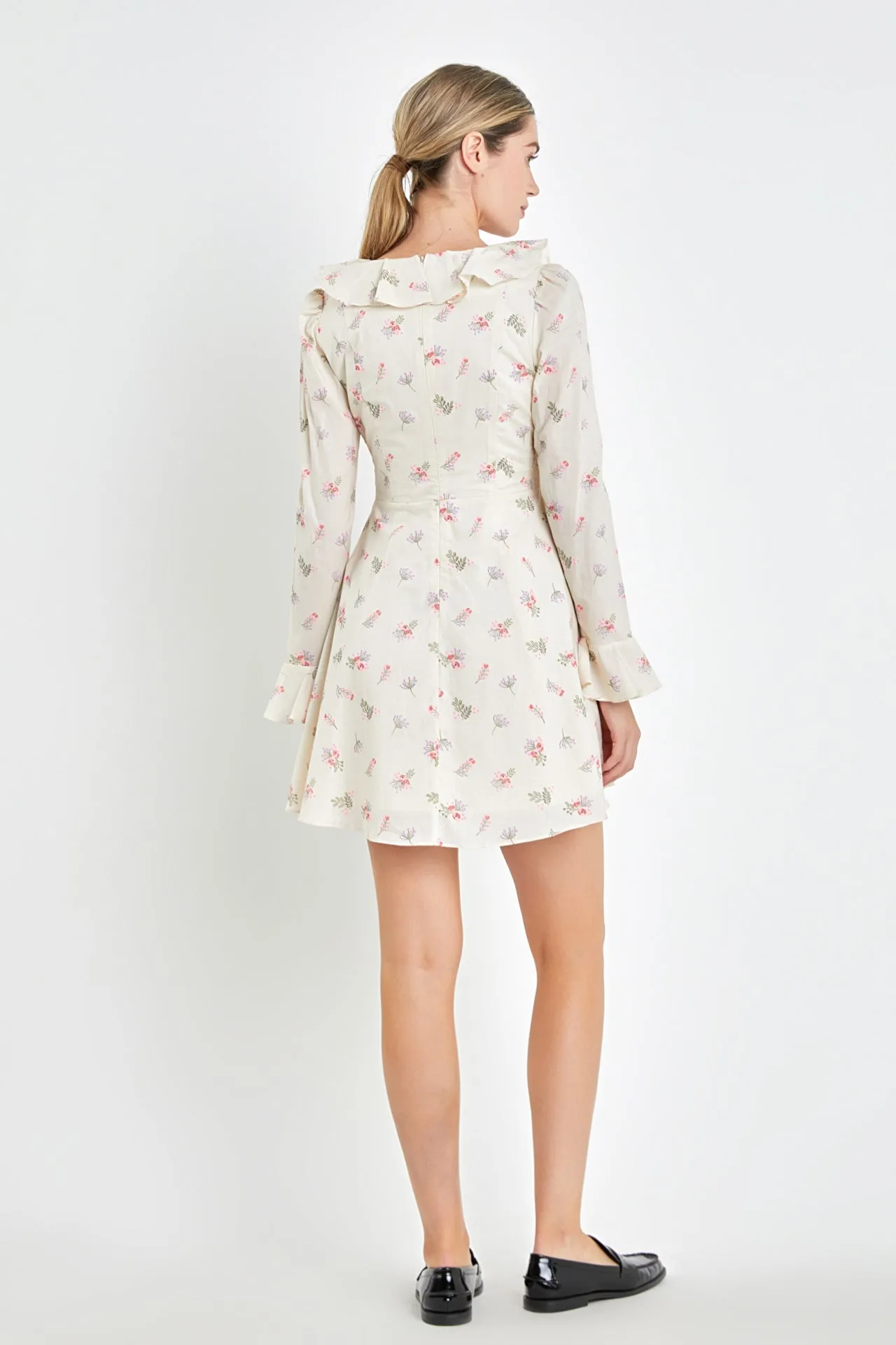 English Factory - Floral Ruffled Neck Mini Dress