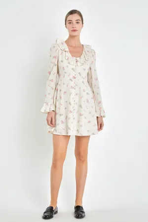 English Factory - Floral Ruffled Neck Mini Dress