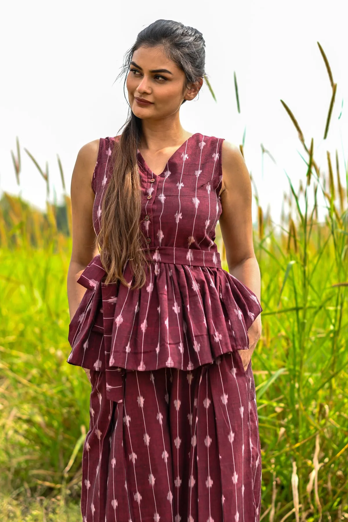 Felina Maroon Ikat Top