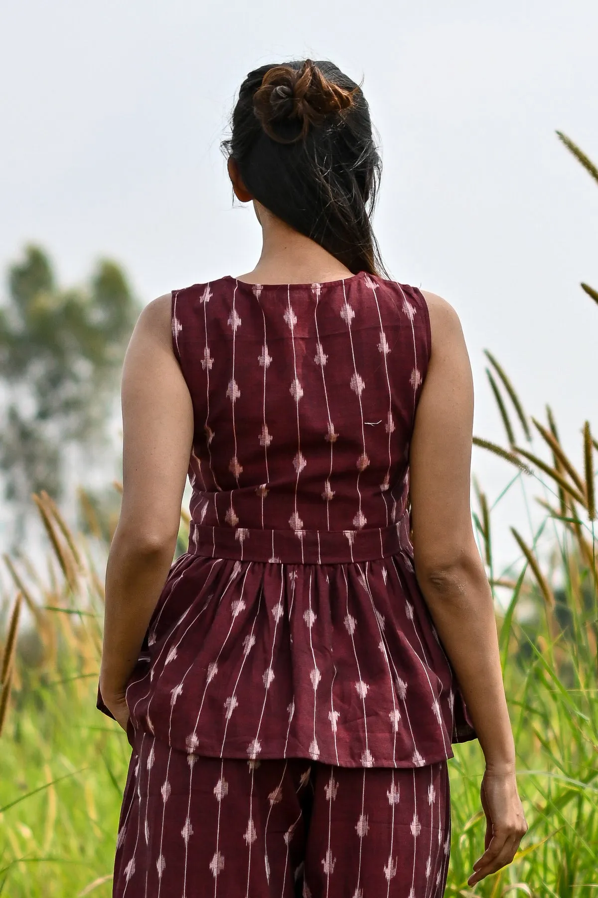 Felina Maroon Ikat Top