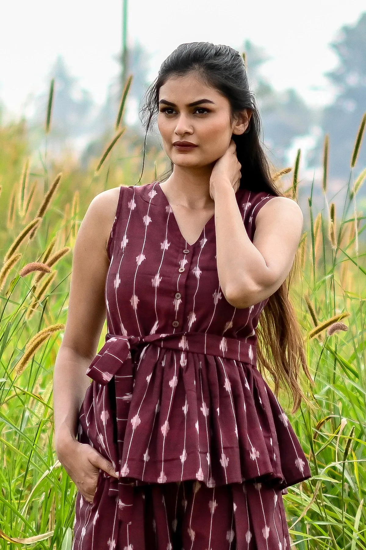 Felina Maroon Ikat Top