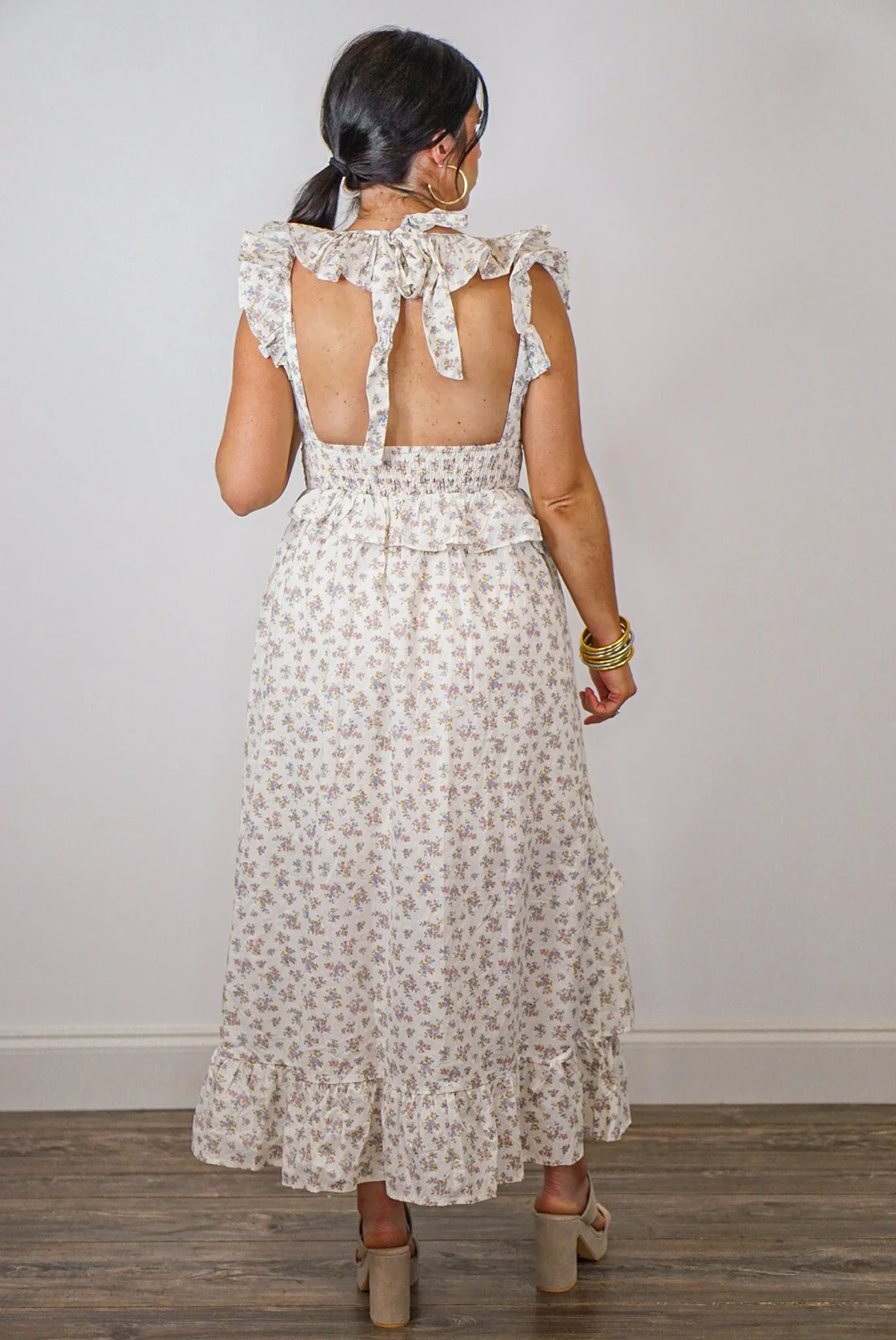 Floral Delight Cream Maxi Dress