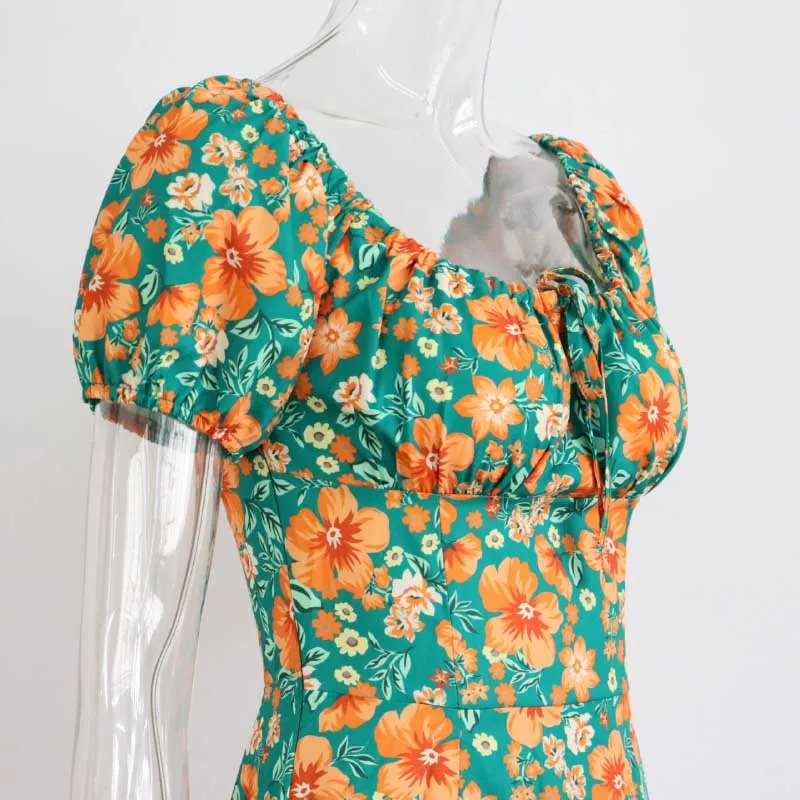Floral Ruffled and Puff Sleeve Spring Dresses
