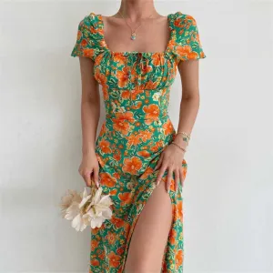Floral Ruffled and Puff Sleeve Spring Dresses