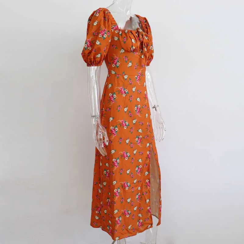 Floral Ruffled and Puff Sleeve Spring Dresses
