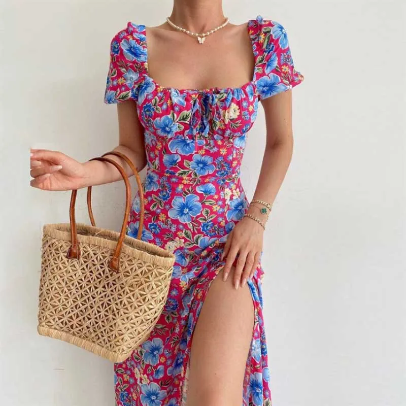 Floral Ruffled and Puff Sleeve Spring Dresses