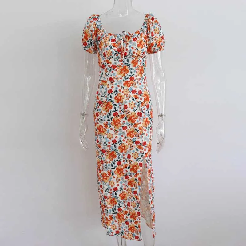 Floral Ruffled and Puff Sleeve Spring Dresses