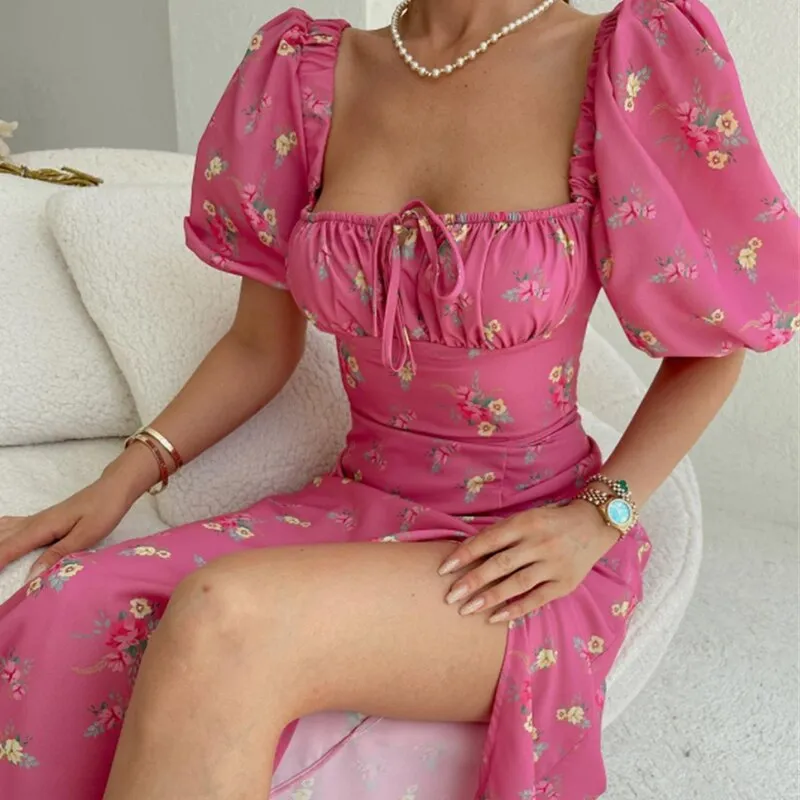 Floral Ruffled and Puff Sleeve Spring Dresses