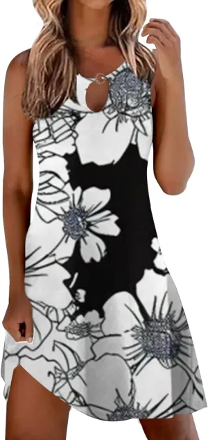 Floral Sundresd Sun Dresses for Women 2025 Vacation Beach Casual Summer Sundresses Sleeveless Tank Short Boho Dress