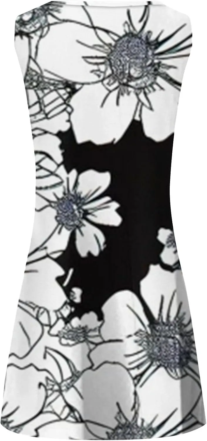 Floral Sundresd Sun Dresses for Women 2025 Vacation Beach Casual Summer Sundresses Sleeveless Tank Short Boho Dress