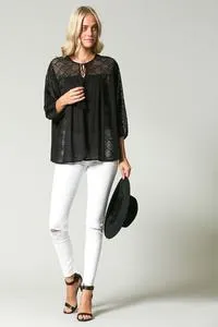 Flowy black tassel tie top