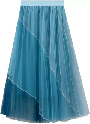 Flowy Maxi Skirt for Women Summer Casual A-Line High Waist Elastic Gradient Sheer Midi Skirts for Girls Streetwear