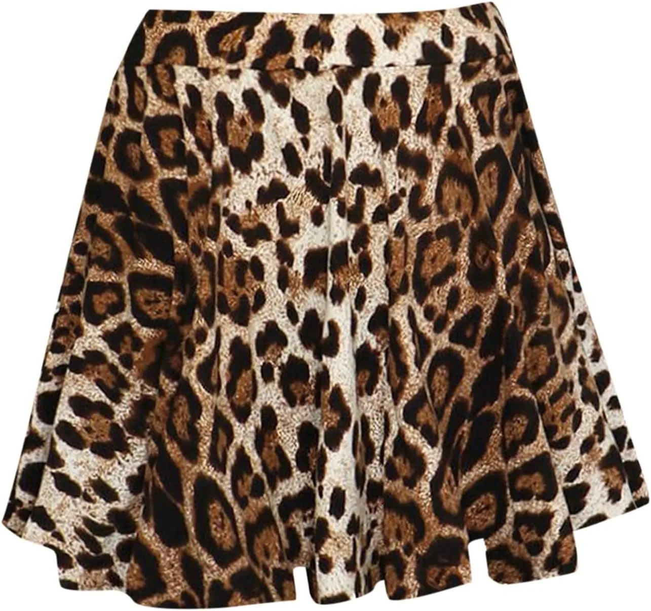 Flowy Skirt for Women Short Trendy Leopard Print Ruffle Hem Mid Waist Elastic Ladies Trendy Mini Skirts Summer Outfits