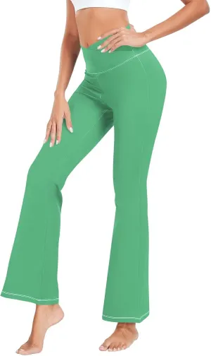 Grass Green Flare Legged Yoga Pants, High Waisted Tummy Control Yoga Pants, Fit and Flare Pants