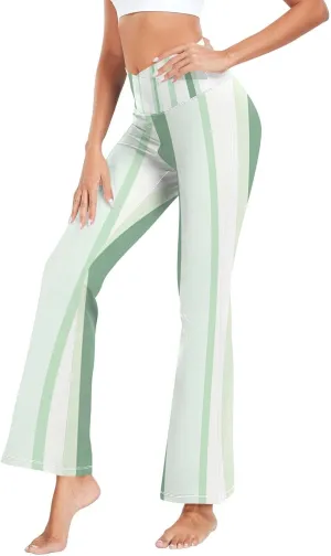 Grass Green Flare Legged Yoga Pants, High Waisted Tummy Control Yoga Pants, Fit and Flare Pants