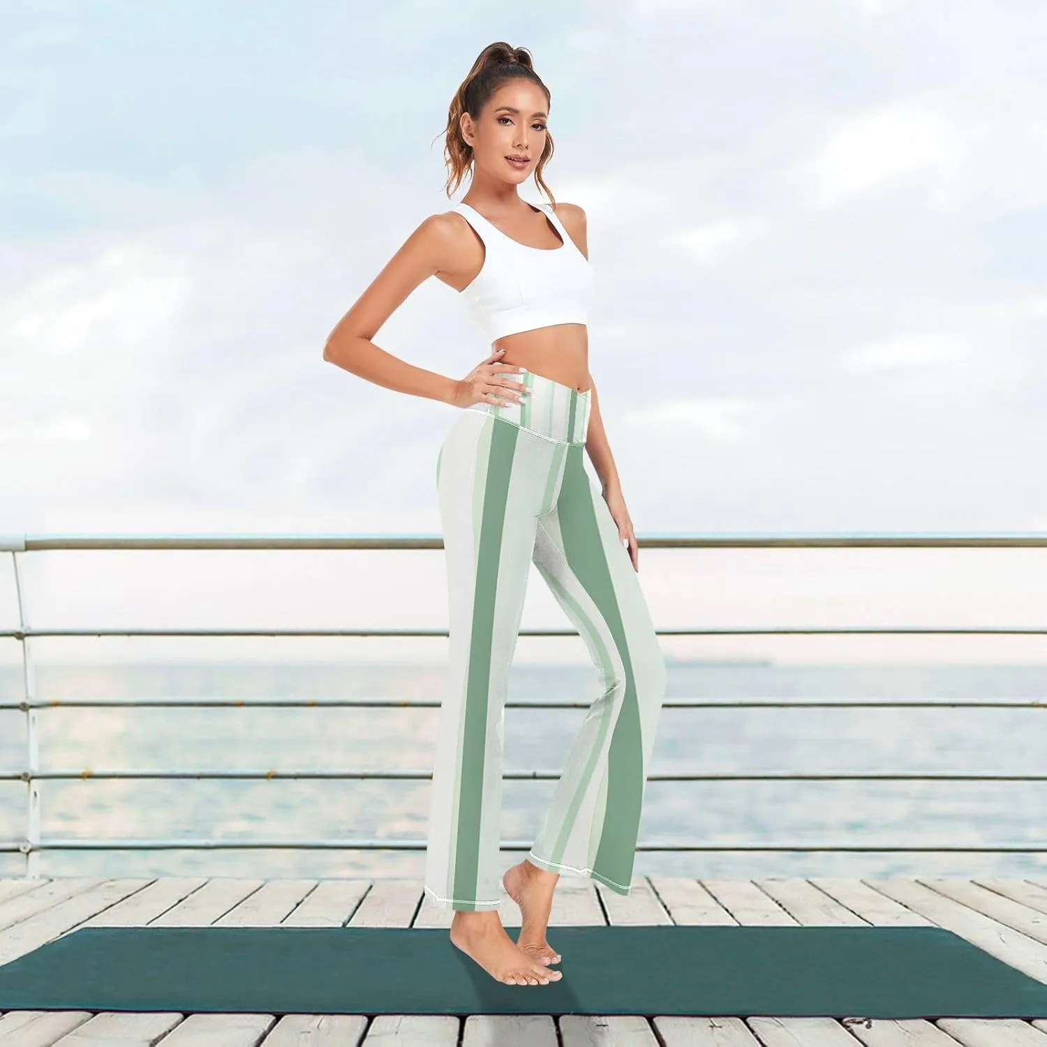 Grass Green Flare Legged Yoga Pants, High Waisted Tummy Control Yoga Pants, Fit and Flare Pants