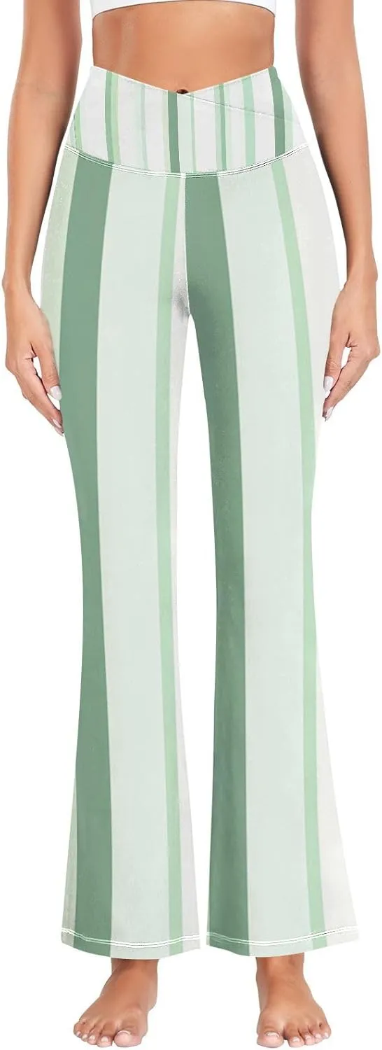 Grass Green Flare Legged Yoga Pants, High Waisted Tummy Control Yoga Pants, Fit and Flare Pants