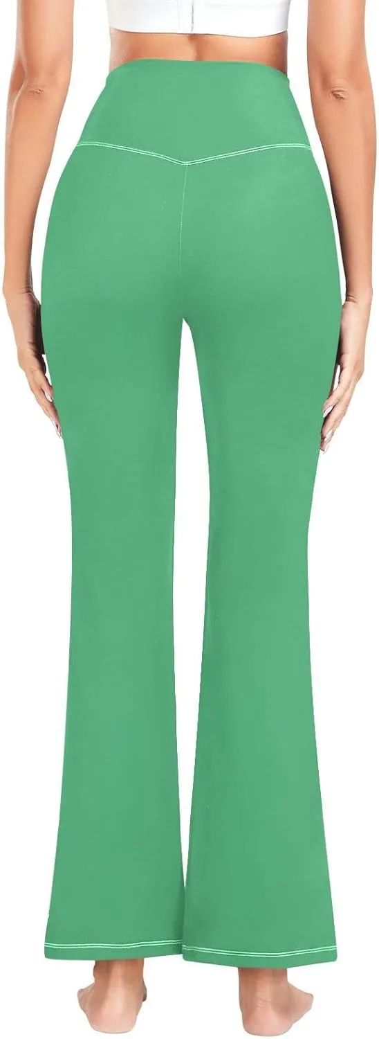 Grass Green Flare Legged Yoga Pants, High Waisted Tummy Control Yoga Pants, Fit and Flare Pants
