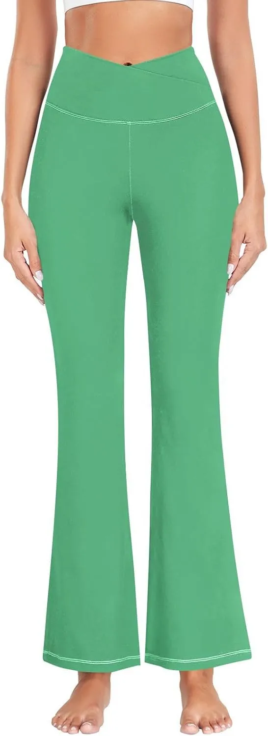 Grass Green Flare Legged Yoga Pants, High Waisted Tummy Control Yoga Pants, Fit and Flare Pants