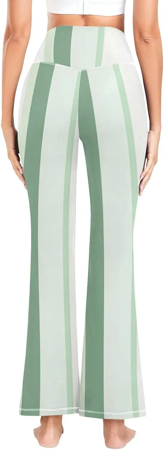 Grass Green Flare Legged Yoga Pants, High Waisted Tummy Control Yoga Pants, Fit and Flare Pants