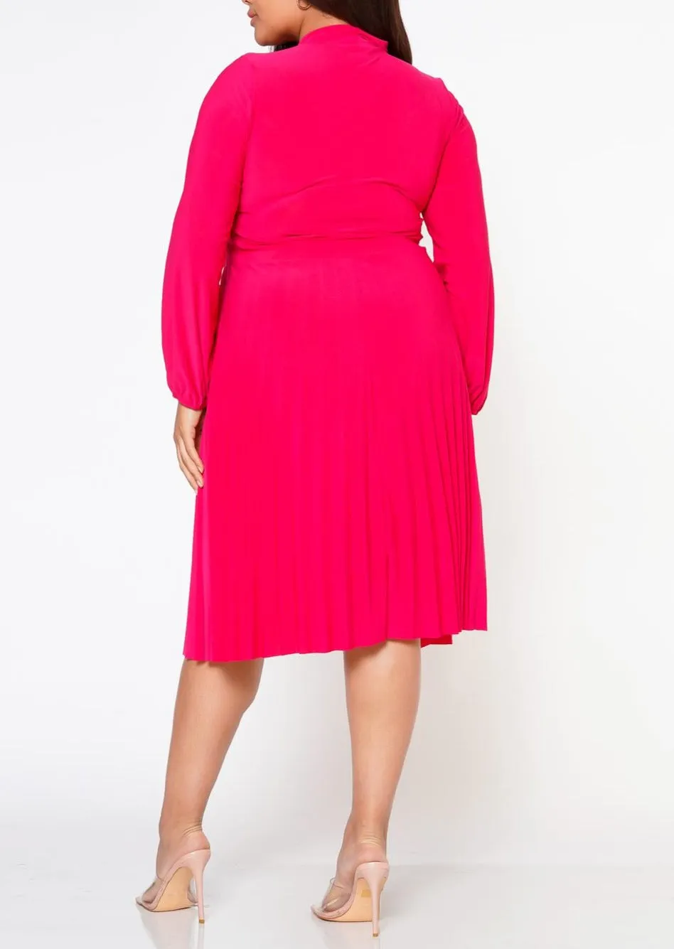 Hi Curvy Plus Size Bow Collar Pleated Fit & Flare Dress