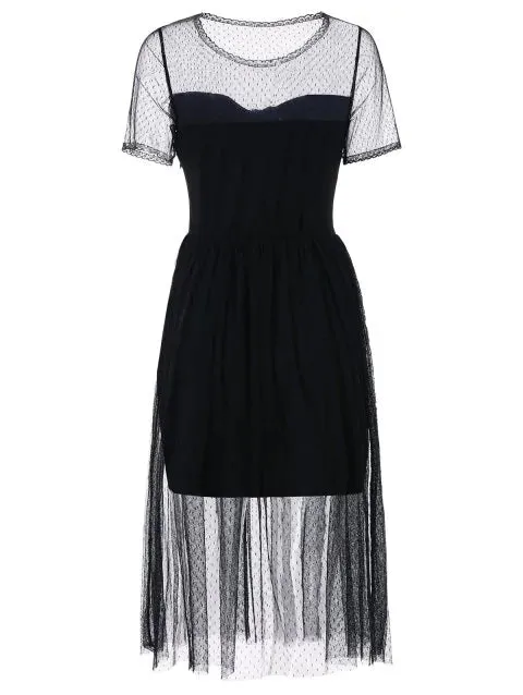 Impressive Waist Mesh Overlay Dress