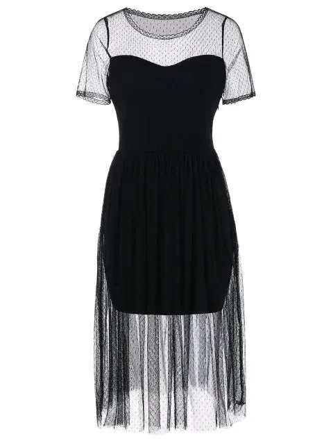 Impressive Waist Mesh Overlay Dress