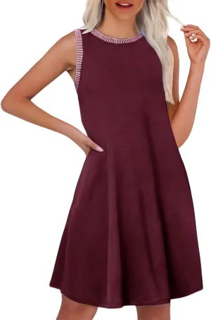 Kubbon Womens Summer Dresses A-Line Sleeveless Boat Neck Mini Dress Casual Loose Sundress Beach Vacation Tank Dresses