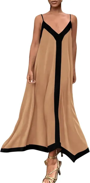 Maxi Dresses for Women Summer Casual Long Dress V Neck Spaghetti Strap Flowy Holiday Party Dresses Beach Sundress