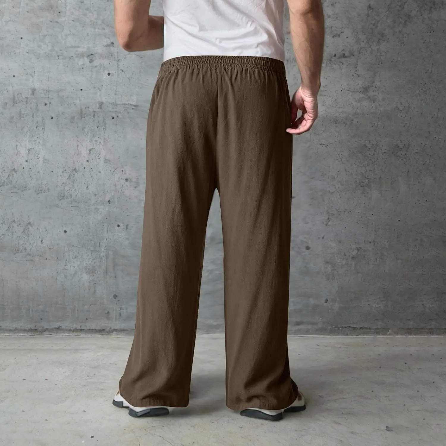 Mens Casual Cotton Linen Pants Wide Leg Baggy Trousers Men Fashion Loose Fit Elastic Waist Yoga Pants Lounge Outfits