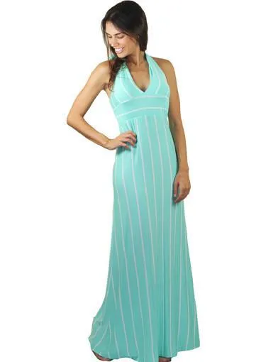 Mint Striped Halter Maxi Dress